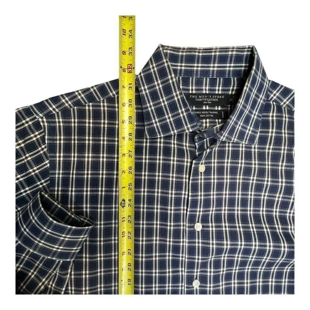 The Men's Store Bloomingdale's Blue Plaid Button Up Shirt Size XLarge Cotton
